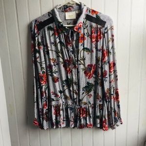Maeve Anthropologie Janie Floral Print Peasant Blouse Long Sleeve Flounce Size 6